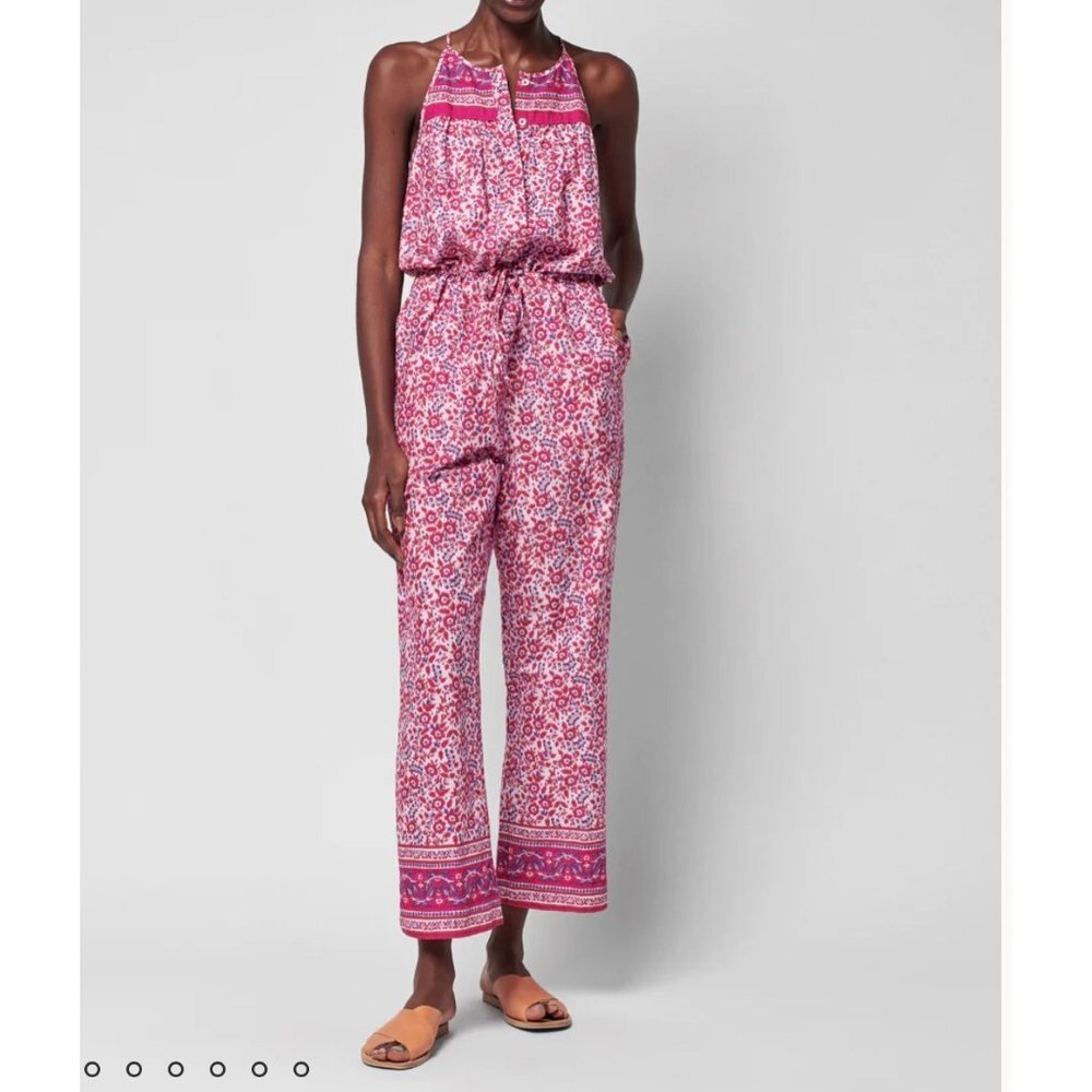 Faherty Adella Jumpsuit sun up block print boho Pink size L